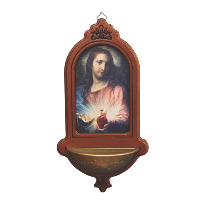 Holy Water Font Sacred Heart Wood and Canvas
