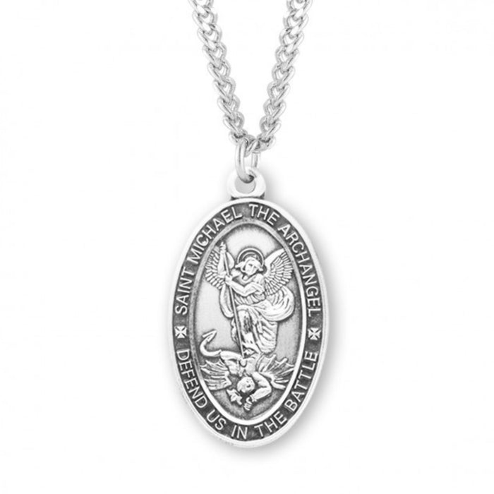 St Michael Medal Sterling Silver Oval on 24" Chain