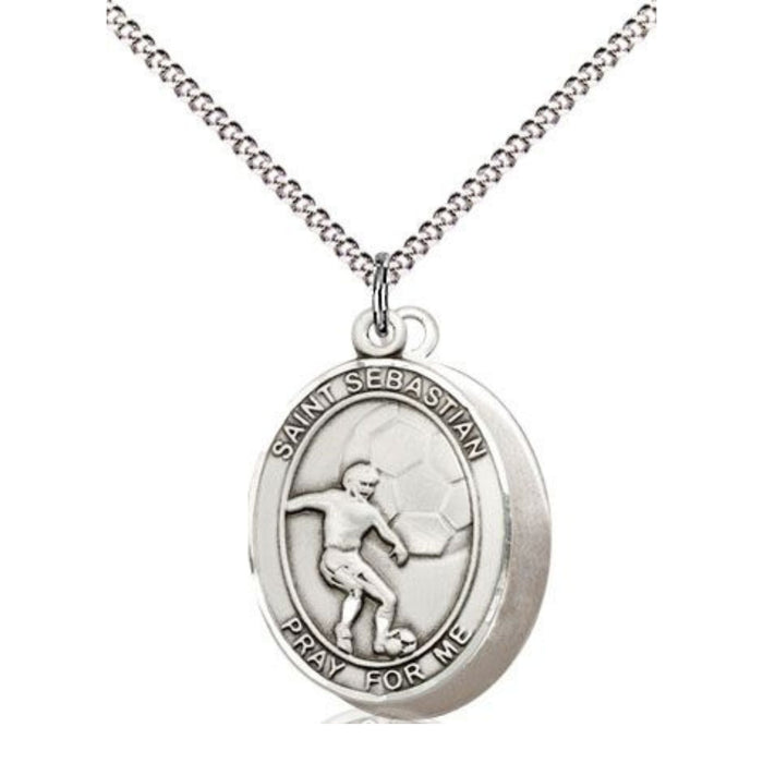 Soccer Medal with St Sebastian Pewter on 18" Chain