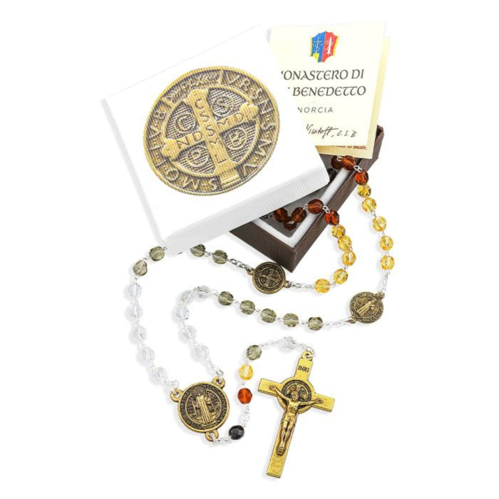 St. Benedict Rosary with Multicolor Glass Beads