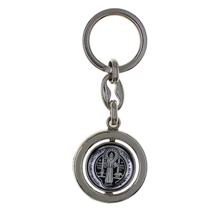 Key Chain St Benedict Silver Tone Spinning