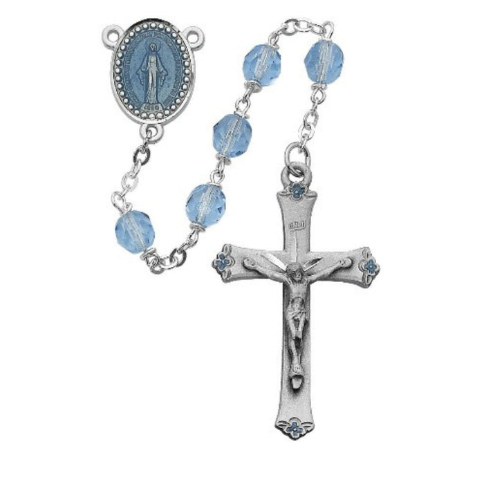 Rosary with Blue Enamel Center and 7mm Blue Glass Beads