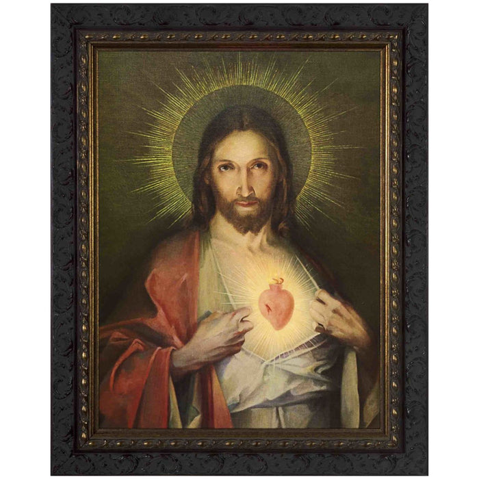 Polish Sacred Heart Ornate Dark Framed Canvas 12" x 16"