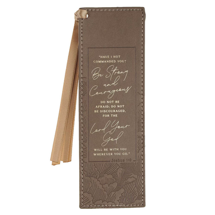 Strong and Courageous Brown Faux Leather Bookmark