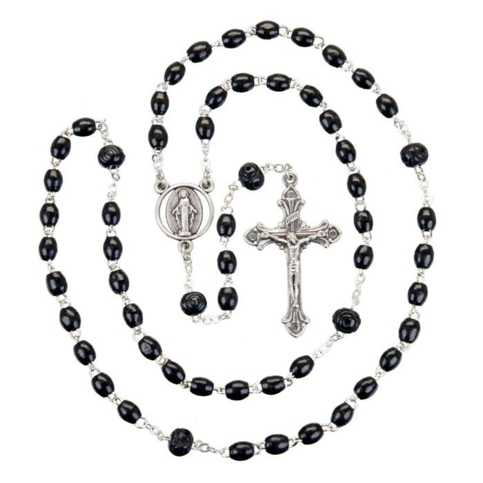 Rosary 5mm Oval Black Wood Beads