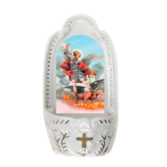 Holy Water Font St Michael 5.25" Porcelain