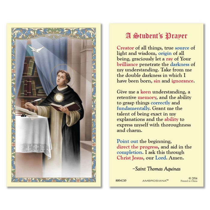 St Thomas Aquinas Student's Prayer Holy Card