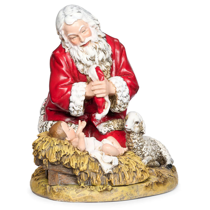 Kneeling Santa by the Manger Scene