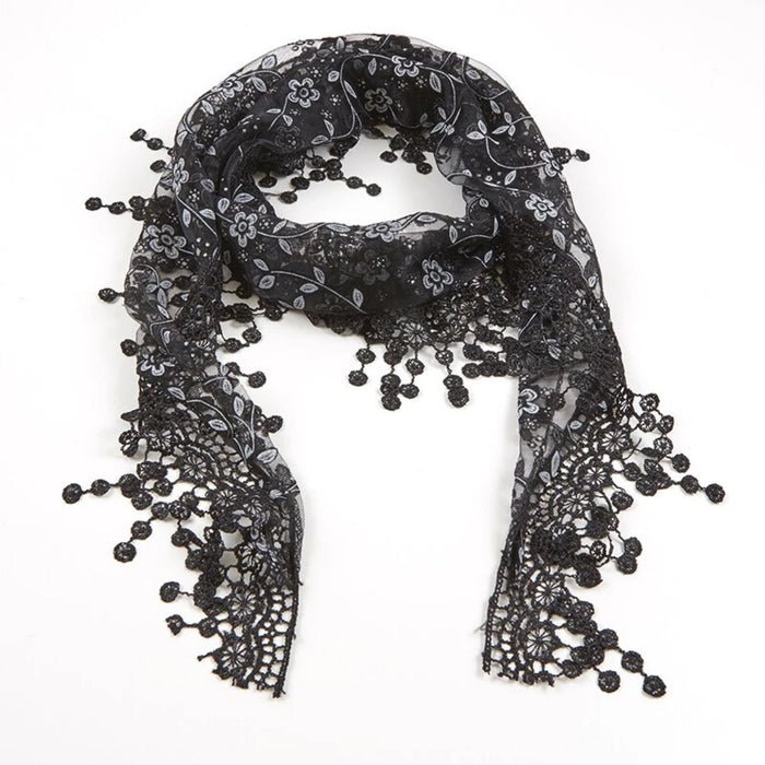 Black and White Lace with Tassels Chapel Veil