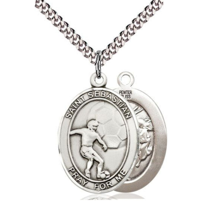 Soccer Medal with St Sebastian Pewter on 24" Chain