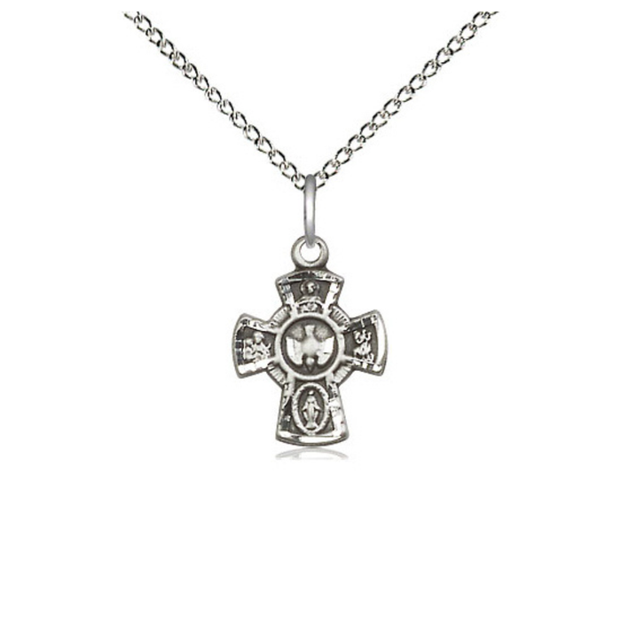 5 WAY STERLING SILVER CROSS - 18" STERLING LIGHT CURB CHAIN