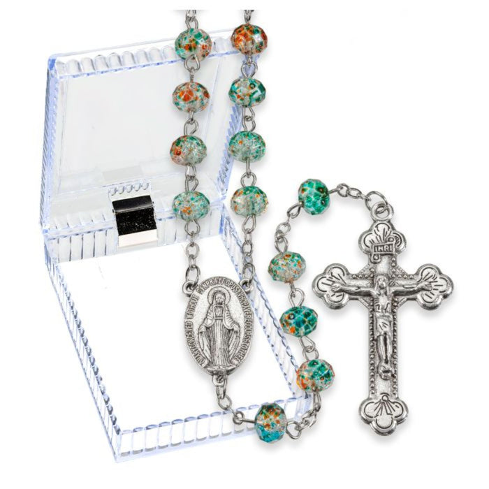 Rosary 7mm Turquoise Speckled Beads in Box