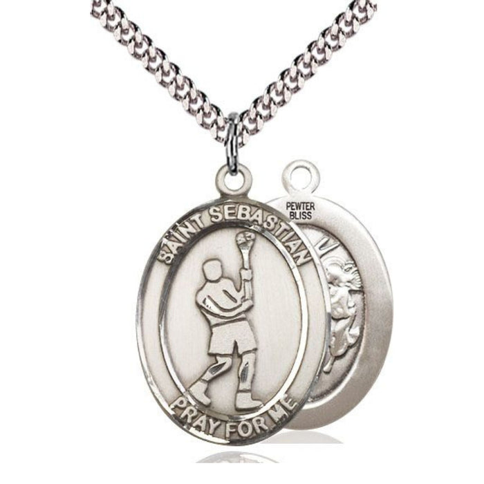 Lacrosse Medal with St Sebastian Pewter on 24" Chain