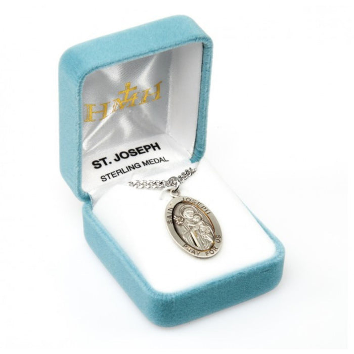 St Joseph Oval Medal Sterling Silver on 24" Chain