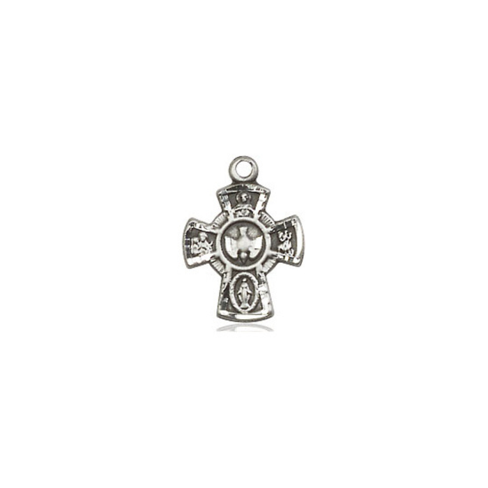 5 WAY STERLING SILVER CROSS - 18" STERLING LIGHT CURB CHAIN