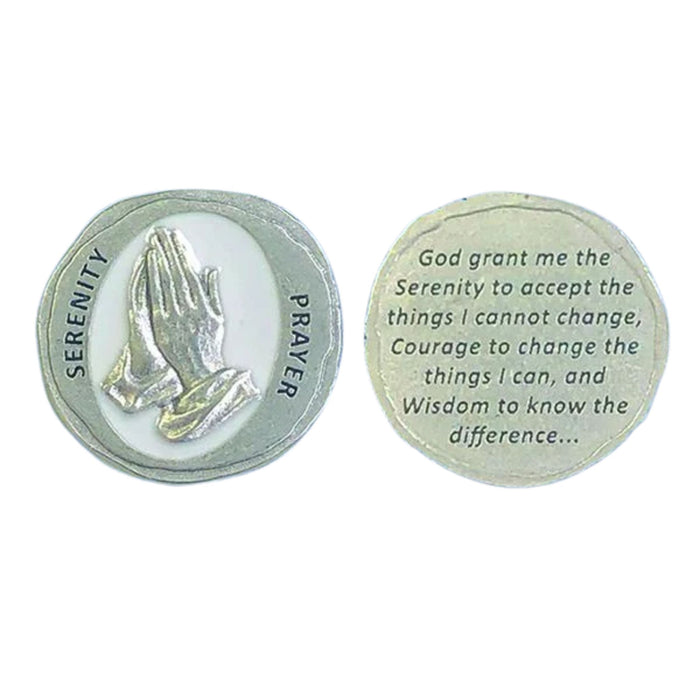 Serenity Prayer Forged in Stone White Enamel Pocket Token