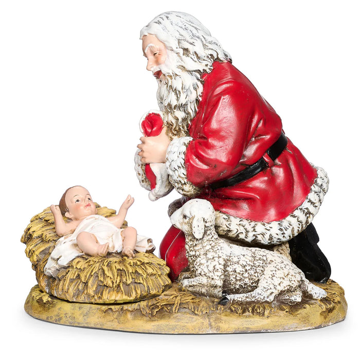 Kneeling Santa by the Manger Scene