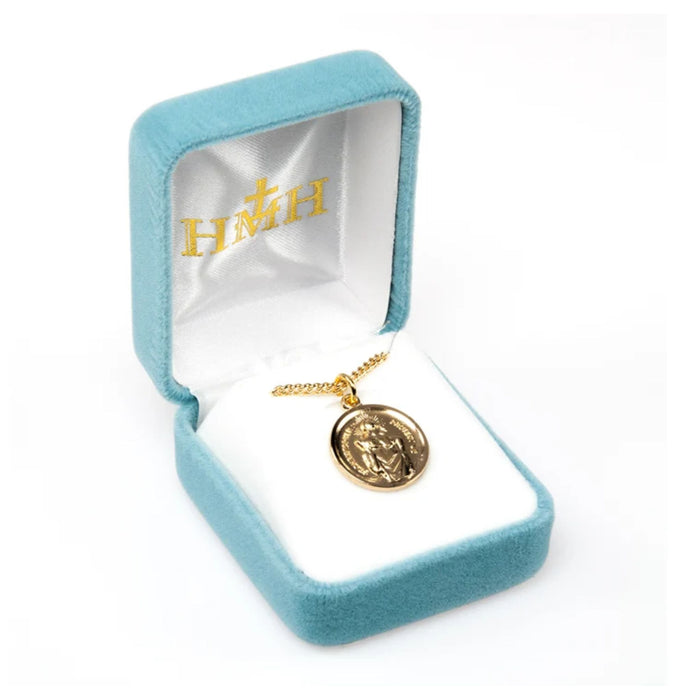 St Christopher Medal Round Gold Over Sterling on 18" Chain