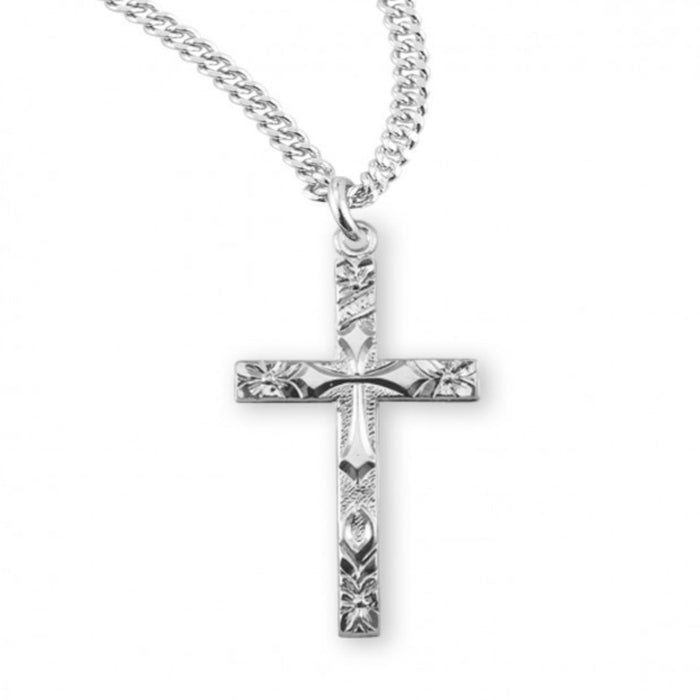 Cross Sterling Silver Flower Tipped 18" chain