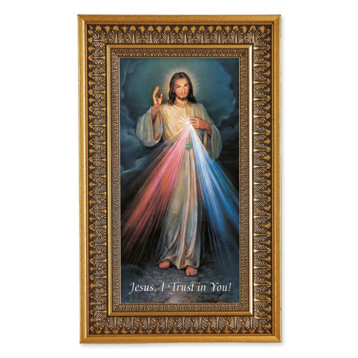 Divine Mercy Textured Art in 9" x 15" Gold-Leaf Wood Frame
