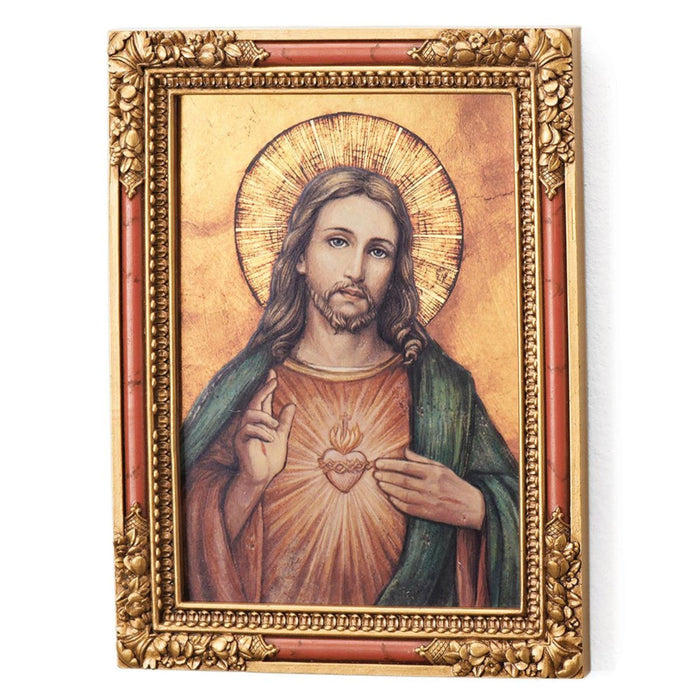 Framed Plaque Sacred Heart 7" Resin