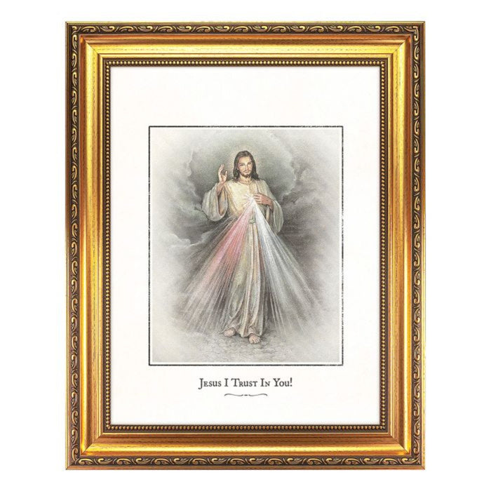 Divine Mercy Engraved Art in 15.5" x 19.5" Antique Gold Frame