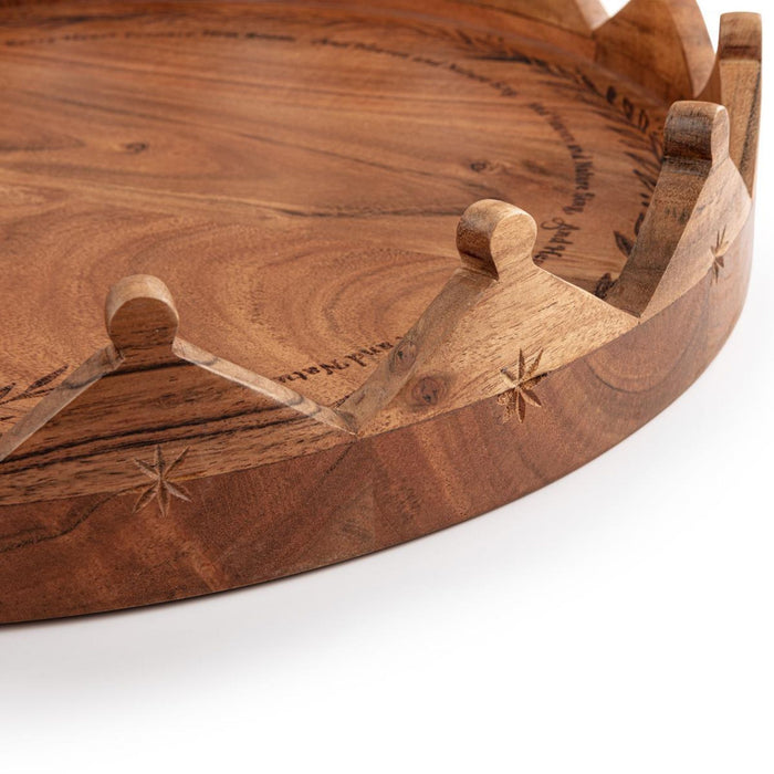 Christmas Tray "Joy to the World" Engraved Round Wood