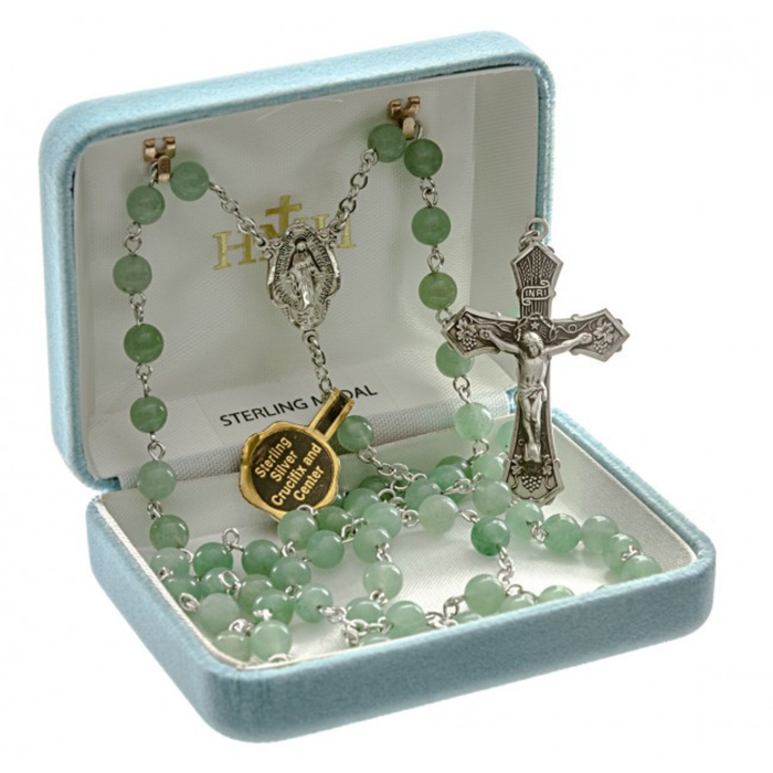 AVENTURINE 6MM - SS CRUCIFIX & CENTER