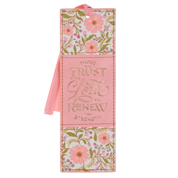 Trust Coral Floral Faux Leather Bookmark