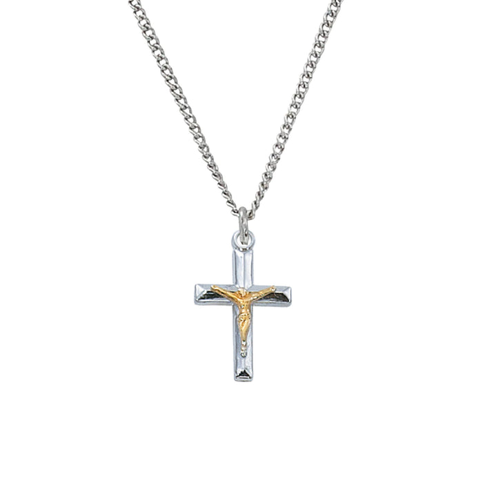 Crucifix Sterling Silver Two Tone on 18" Chain