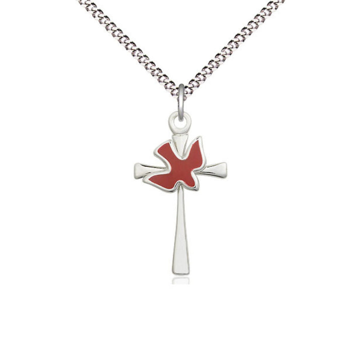 Cross Sterling Silver with Red Enamel Dove on 18" Chain