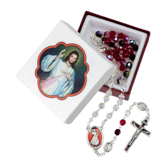 Rosary Divine Mercy with Tricolor Glass Beads