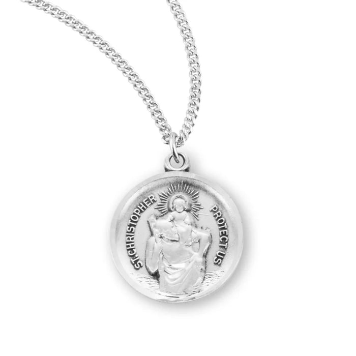 St Christopher Medal Round Sterling Silver on 18" Chain