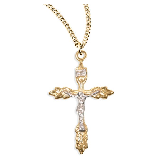 Crucifix Wheat Ends 16kt Gold over Sterling Two Tone