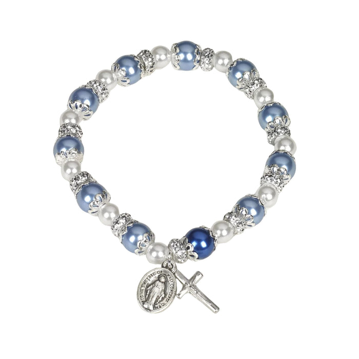 Rosary Bracelet With Blue Pearl Beads
