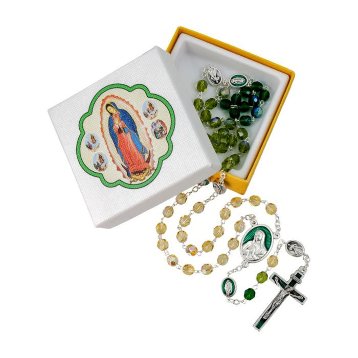 Rosary Our Lady of Guadalupe Rosary and Tricolor Crystal Glass Beads