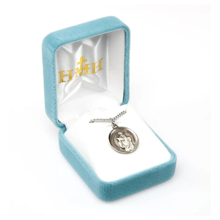 St Christopher Medal Round Sterling Silver on 18" Chain