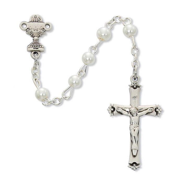 First Communion Rosary 5mm White Pearl Beads