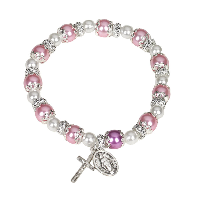 Rosary Bracelet With Pink Pearl Beads