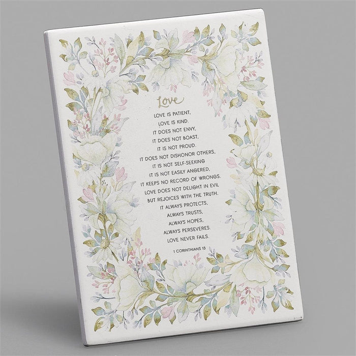 Wall Plaque Love is Patient with Floral Border 8" High
