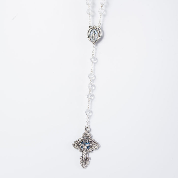 Rosary 8mm Crystal Beads with Blue Enamel Miraculous Medal