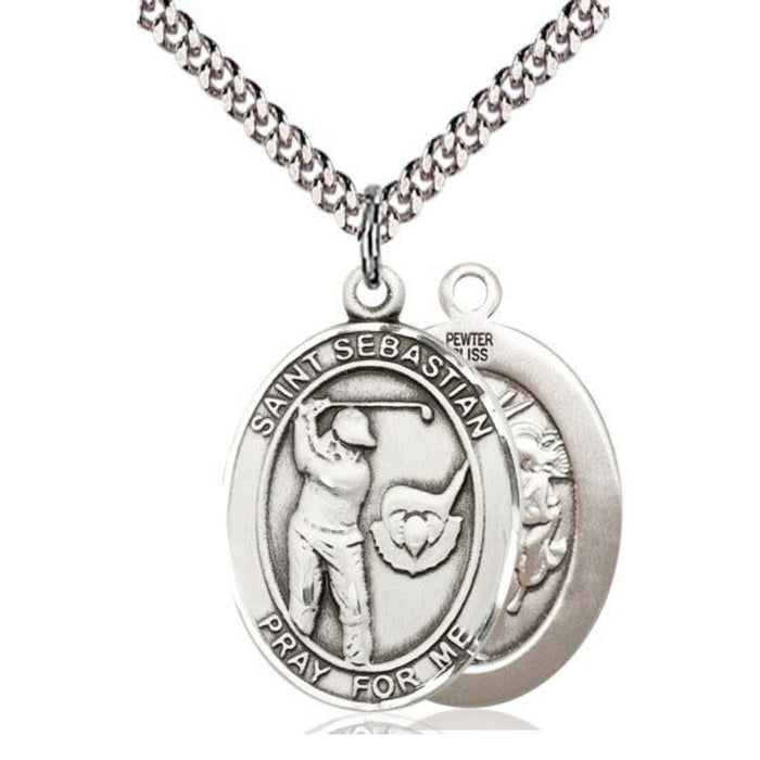 Golf Medal with St Sebastian Pewter on 24" Chain