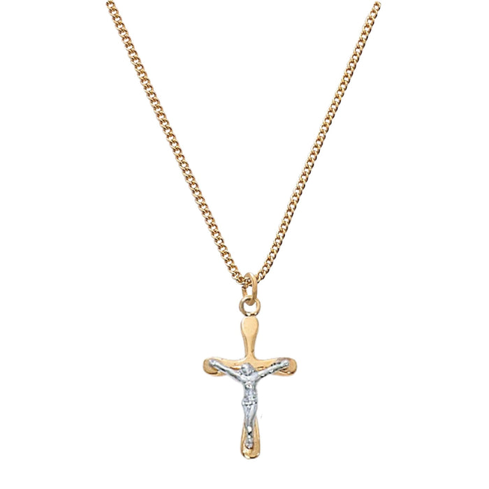 Child's Crucifix Two Tone Gold Over Sterling Silver on 13" Chain