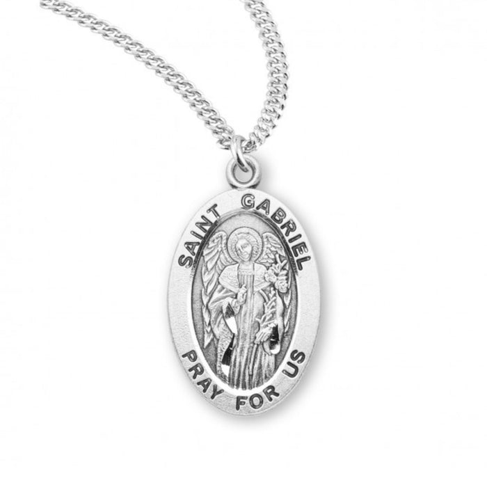 St Gabriel Medal Sterling Silver Oval on 20" Chain