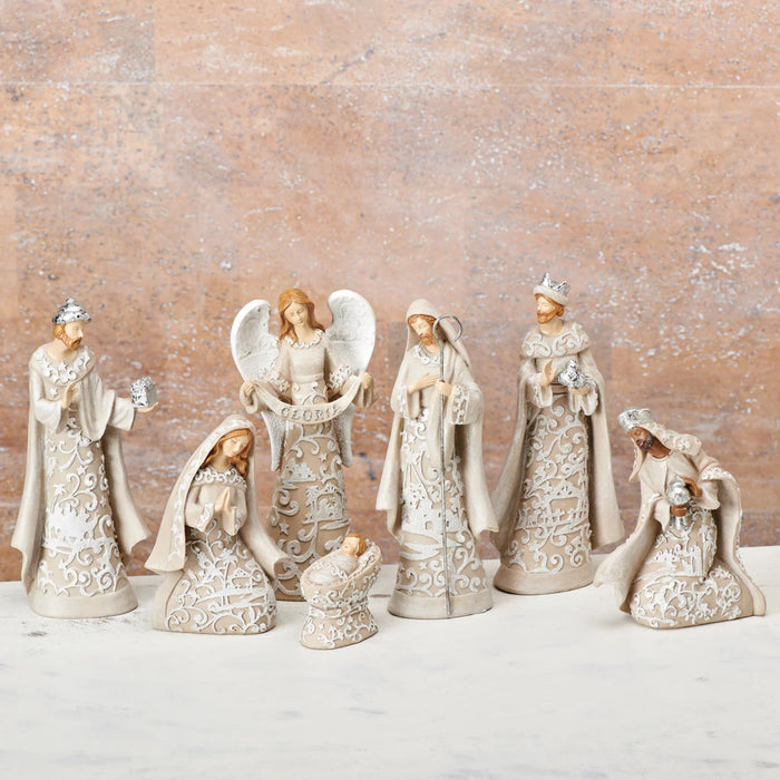 Nativity Set 7.5" White Paper Cut Style 7 Pieces