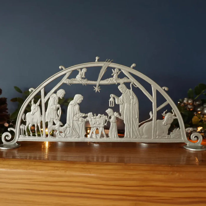 Nativity Scene in Silver Metal Tabletop Décor