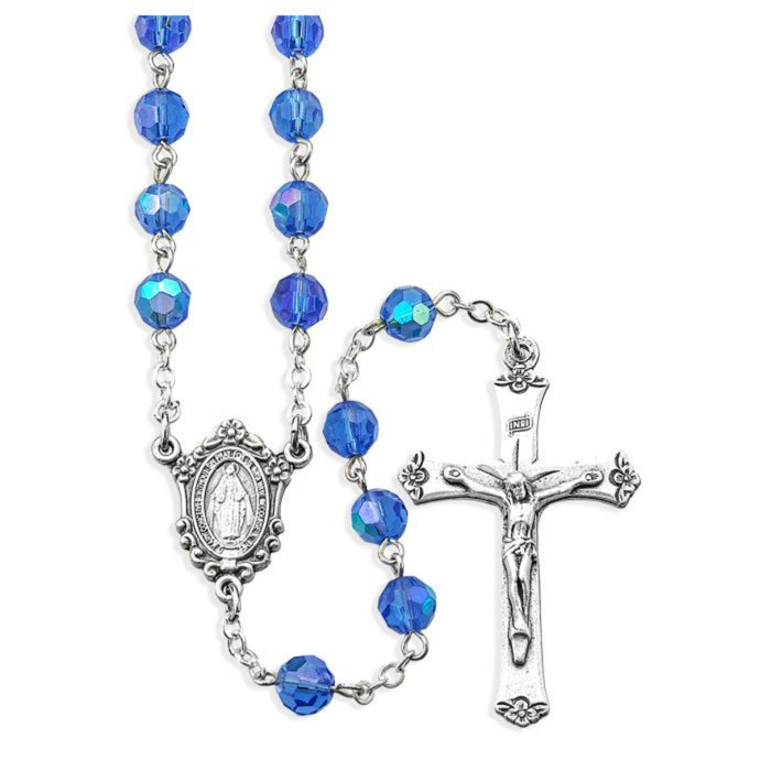 Rosary 7mm Sapphire Aurora Borealis Beads