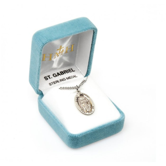 St Gabriel Medal Sterling Silver Oval on 20" Chain