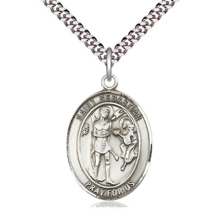 St Sebastian Medal Sterling Silver on 24" Chain