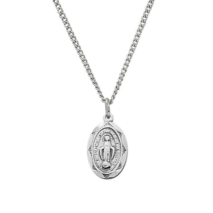 Child's Oval Miraculous Medal Sterling Silver on 13" Chain